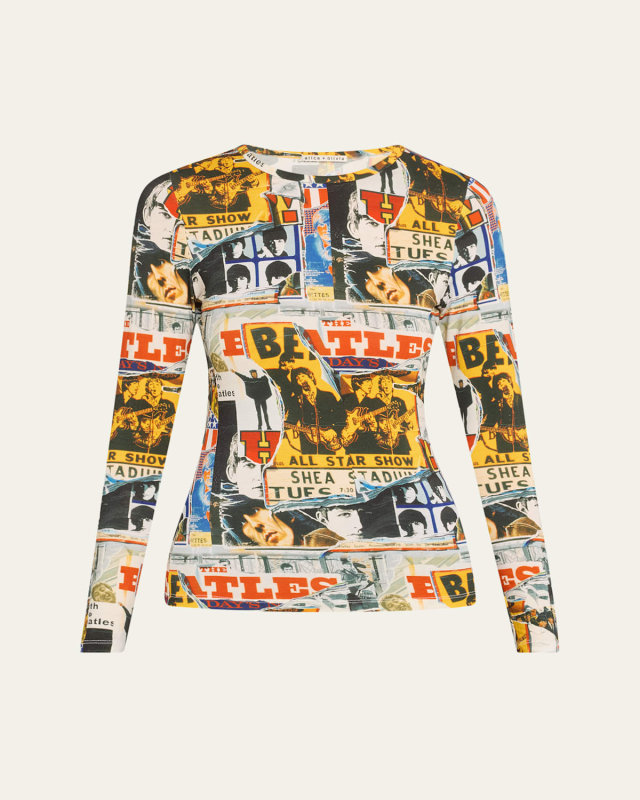 x The Beatles Delaina Long-Sleeve Crewneck Top